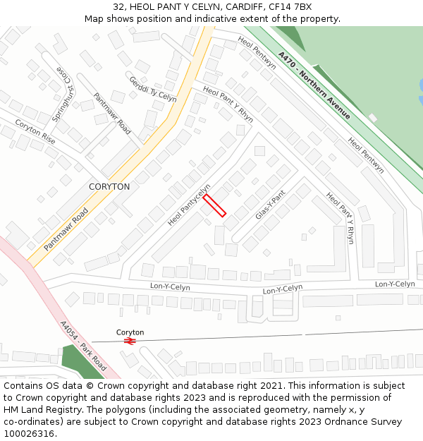 32, HEOL PANT Y CELYN, CARDIFF, CF14 7BX: Location map and indicative extent of plot