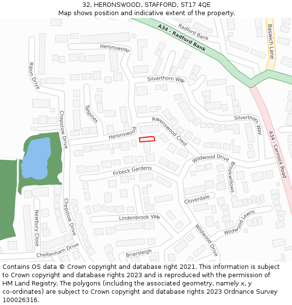 32, HERONSWOOD, STAFFORD, ST17 4QE: Location map and indicative extent of plot
