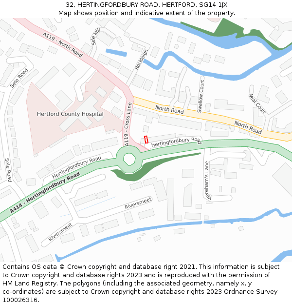 32, HERTINGFORDBURY ROAD, HERTFORD, SG14 1JX: Location map and indicative extent of plot