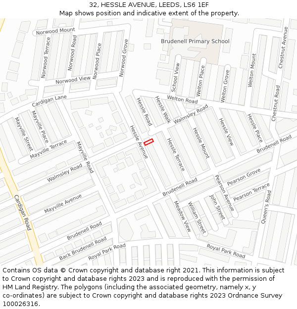 32, HESSLE AVENUE, LEEDS, LS6 1EF: Location map and indicative extent of plot