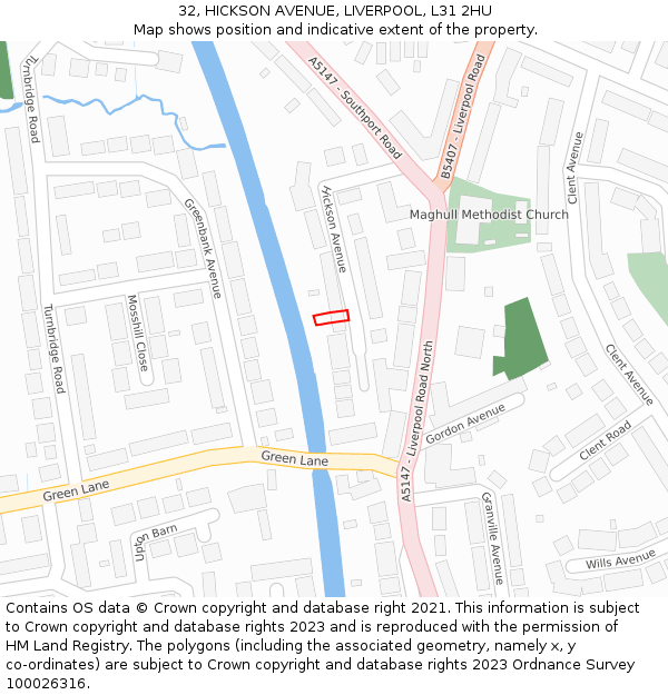 32, HICKSON AVENUE, LIVERPOOL, L31 2HU: Location map and indicative extent of plot