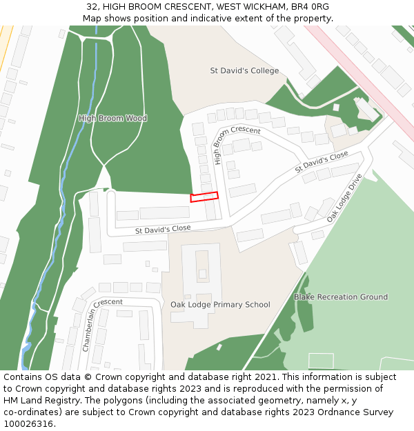 32, HIGH BROOM CRESCENT, WEST WICKHAM, BR4 0RG: Location map and indicative extent of plot