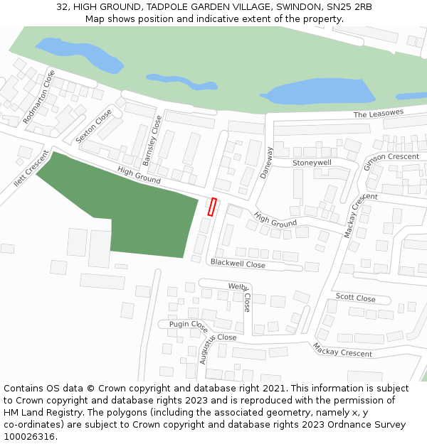 32, HIGH GROUND, TADPOLE GARDEN VILLAGE, SWINDON, SN25 2RB: Location map and indicative extent of plot