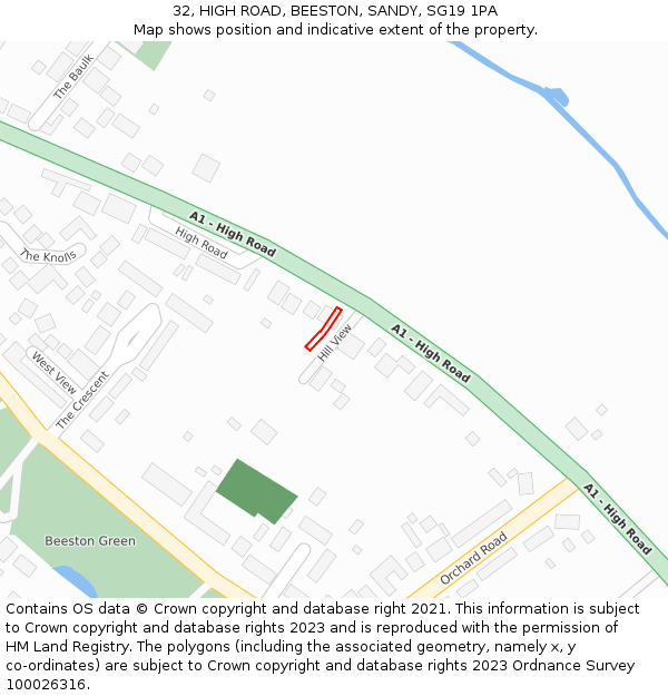 32, HIGH ROAD, BEESTON, SANDY, SG19 1PA: Location map and indicative extent of plot
