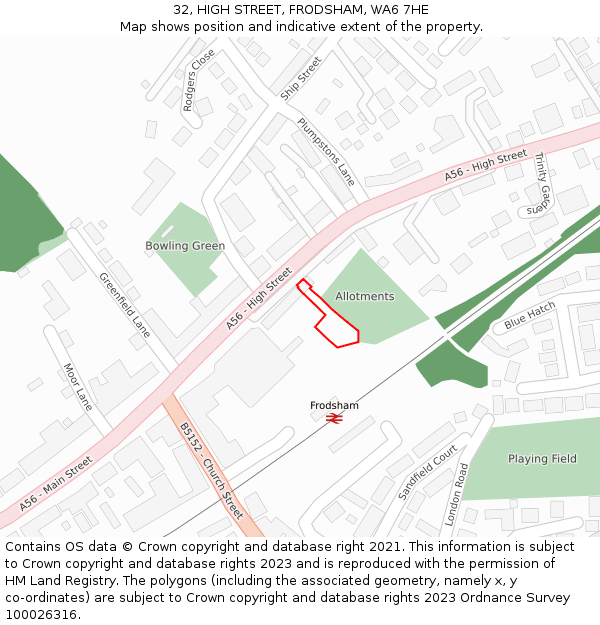 32, HIGH STREET, FRODSHAM, WA6 7HE: Location map and indicative extent of plot