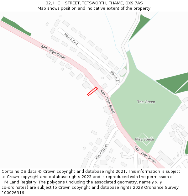 32, HIGH STREET, TETSWORTH, THAME, OX9 7AS: Location map and indicative extent of plot