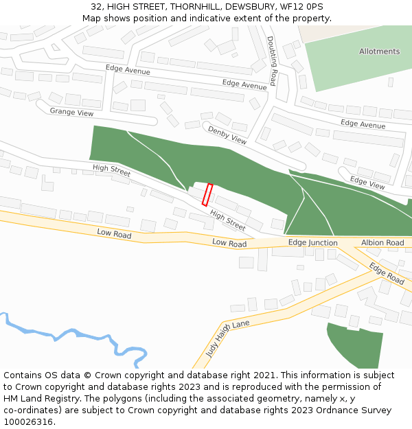 32, HIGH STREET, THORNHILL, DEWSBURY, WF12 0PS: Location map and indicative extent of plot