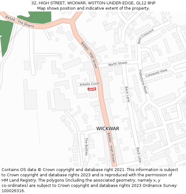 32, HIGH STREET, WICKWAR, WOTTON-UNDER-EDGE, GL12 8NP: Location map and indicative extent of plot