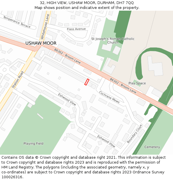 32, HIGH VIEW, USHAW MOOR, DURHAM, DH7 7QQ: Location map and indicative extent of plot