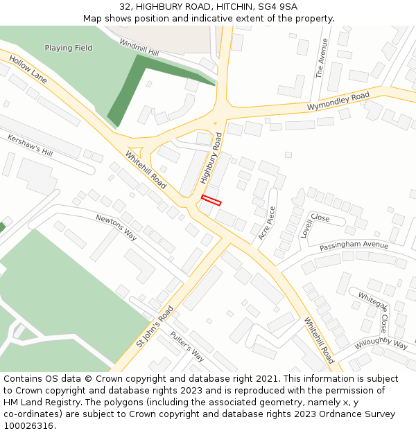 32, HIGHBURY ROAD, HITCHIN, SG4 9SA: Location map and indicative extent of plot