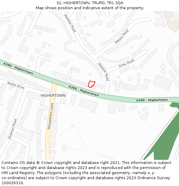32, HIGHERTOWN, TRURO, TR1 3QA: Location map and indicative extent of plot