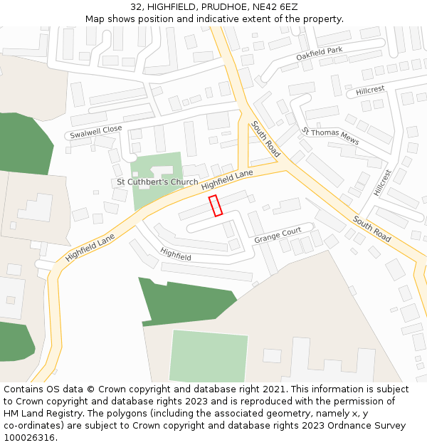 32, HIGHFIELD, PRUDHOE, NE42 6EZ: Location map and indicative extent of plot