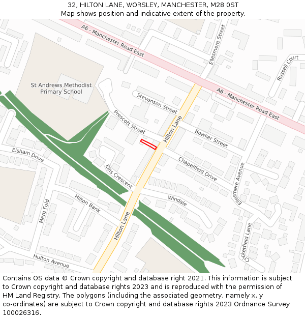 32, HILTON LANE, WORSLEY, MANCHESTER, M28 0ST: Location map and indicative extent of plot