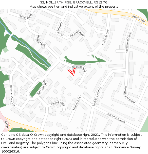 32, HOLLERITH RISE, BRACKNELL, RG12 7GJ: Location map and indicative extent of plot