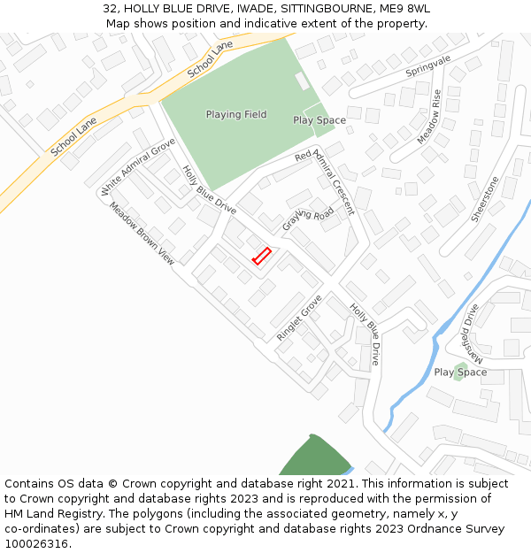 32, HOLLY BLUE DRIVE, IWADE, SITTINGBOURNE, ME9 8WL: Location map and indicative extent of plot