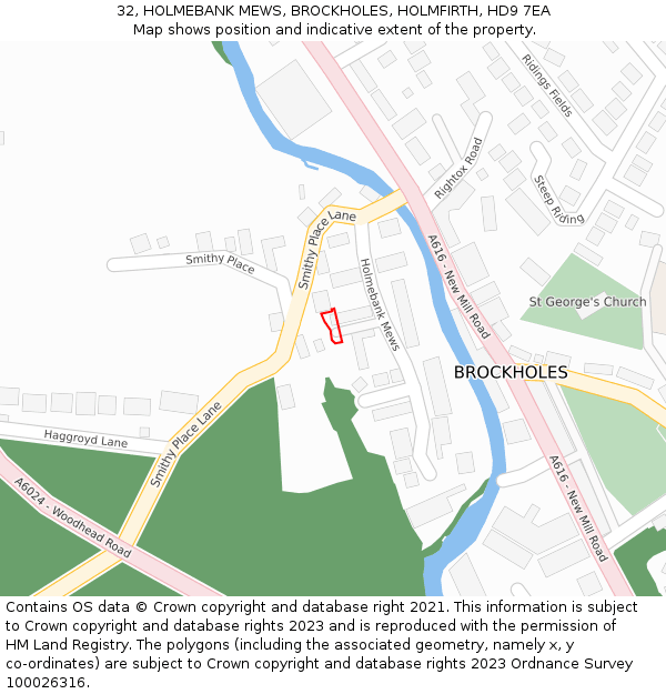 32, HOLMEBANK MEWS, BROCKHOLES, HOLMFIRTH, HD9 7EA: Location map and indicative extent of plot