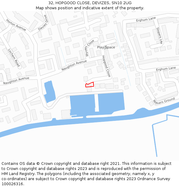 32, HOPGOOD CLOSE, DEVIZES, SN10 2UG: Location map and indicative extent of plot
