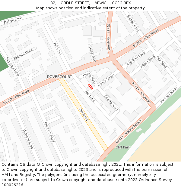 32, HORDLE STREET, HARWICH, CO12 3PX: Location map and indicative extent of plot