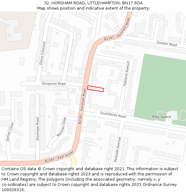 32, HORSHAM ROAD, LITTLEHAMPTON, BN17 6DA: Location map and indicative extent of plot