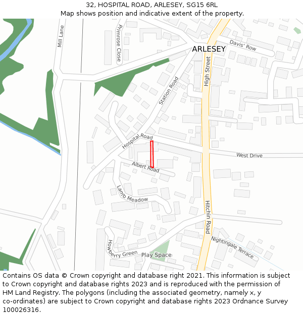 32, HOSPITAL ROAD, ARLESEY, SG15 6RL: Location map and indicative extent of plot