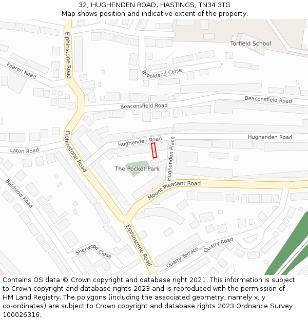 32, HUGHENDEN ROAD, HASTINGS, TN34 3TG: Location map and indicative extent of plot