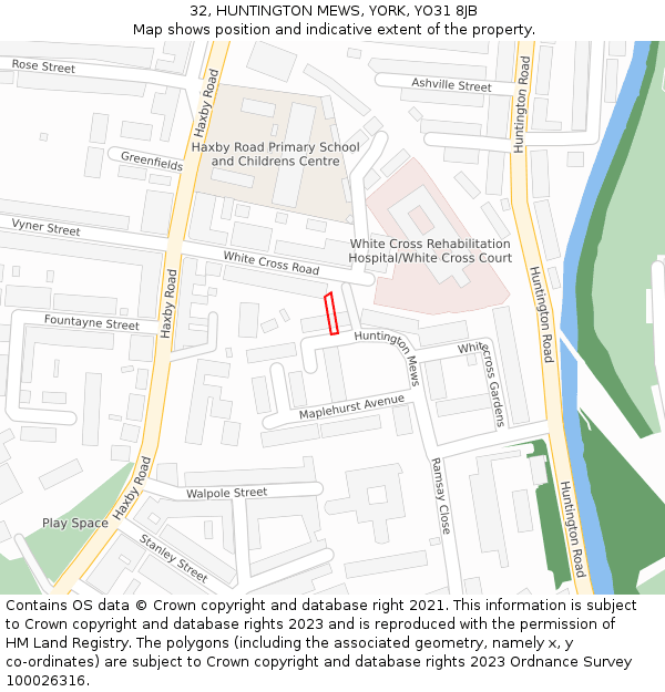 32, HUNTINGTON MEWS, YORK, YO31 8JB: Location map and indicative extent of plot