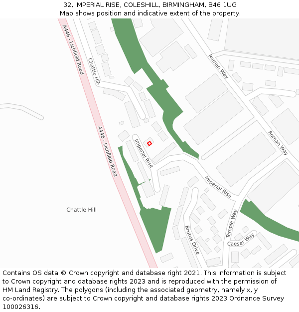 32, IMPERIAL RISE, COLESHILL, BIRMINGHAM, B46 1UG: Location map and indicative extent of plot