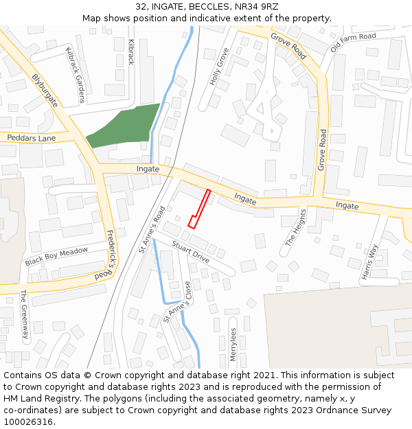 32, INGATE, BECCLES, NR34 9RZ: Location map and indicative extent of plot