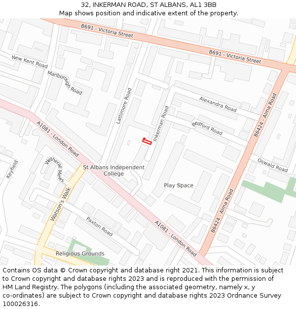 32, INKERMAN ROAD, ST ALBANS, AL1 3BB: Location map and indicative extent of plot