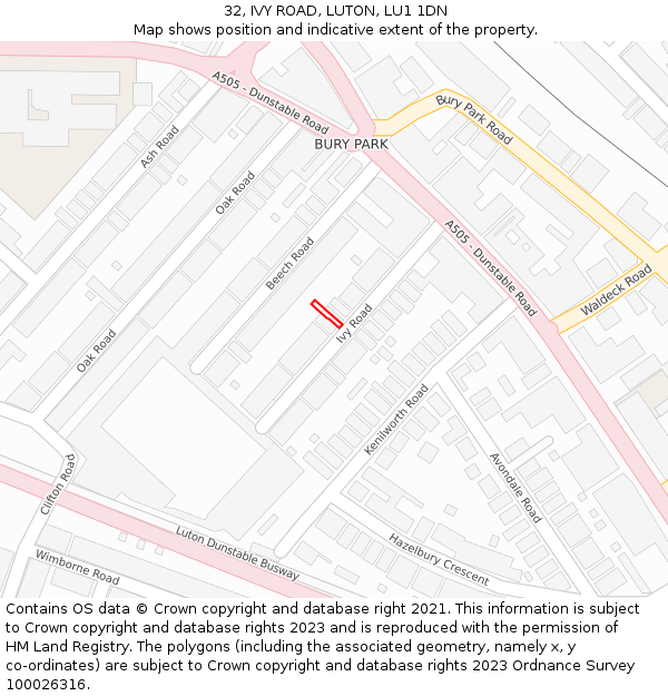32, IVY ROAD, LUTON, LU1 1DN: Location map and indicative extent of plot