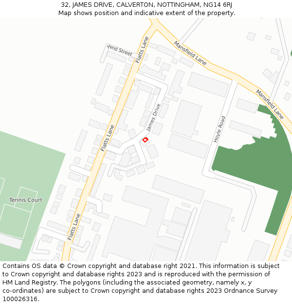 32, JAMES DRIVE, CALVERTON, NOTTINGHAM, NG14 6RJ: Location map and indicative extent of plot