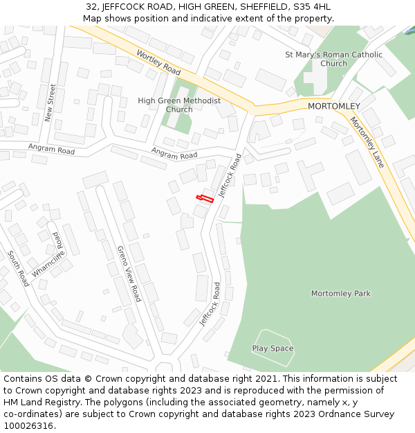 32, JEFFCOCK ROAD, HIGH GREEN, SHEFFIELD, S35 4HL: Location map and indicative extent of plot