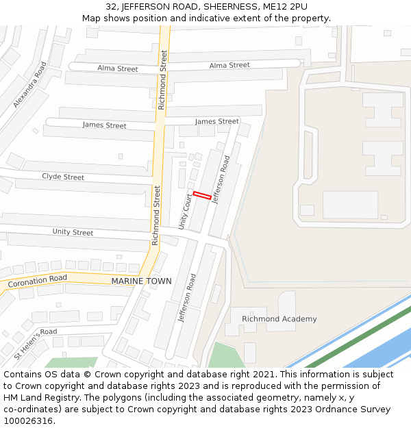 32, JEFFERSON ROAD, SHEERNESS, ME12 2PU: Location map and indicative extent of plot