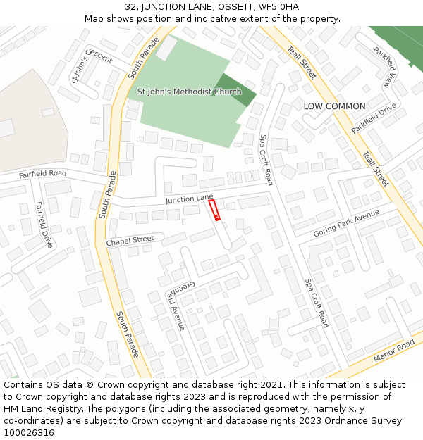 32, JUNCTION LANE, OSSETT, WF5 0HA: Location map and indicative extent of plot