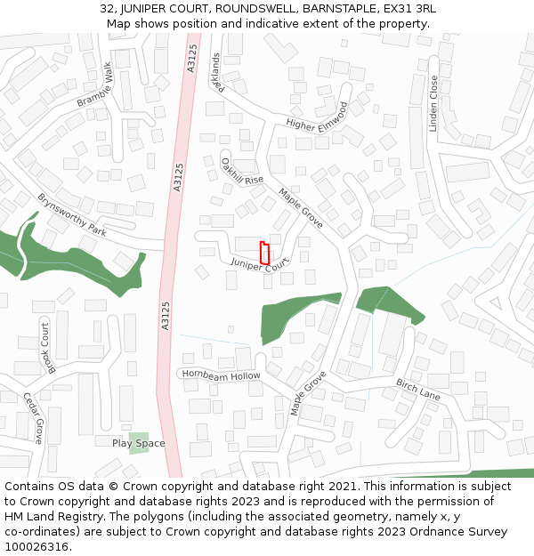 32, JUNIPER COURT, ROUNDSWELL, BARNSTAPLE, EX31 3RL: Location map and indicative extent of plot