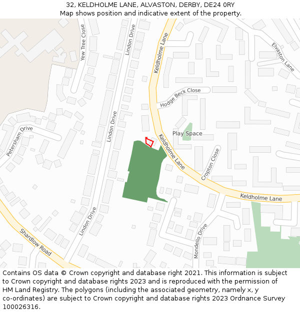 32, KELDHOLME LANE, ALVASTON, DERBY, DE24 0RY: Location map and indicative extent of plot
