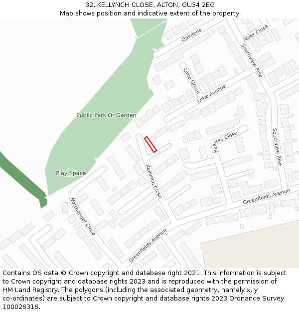 32, KELLYNCH CLOSE, ALTON, GU34 2EG: Location map and indicative extent of plot