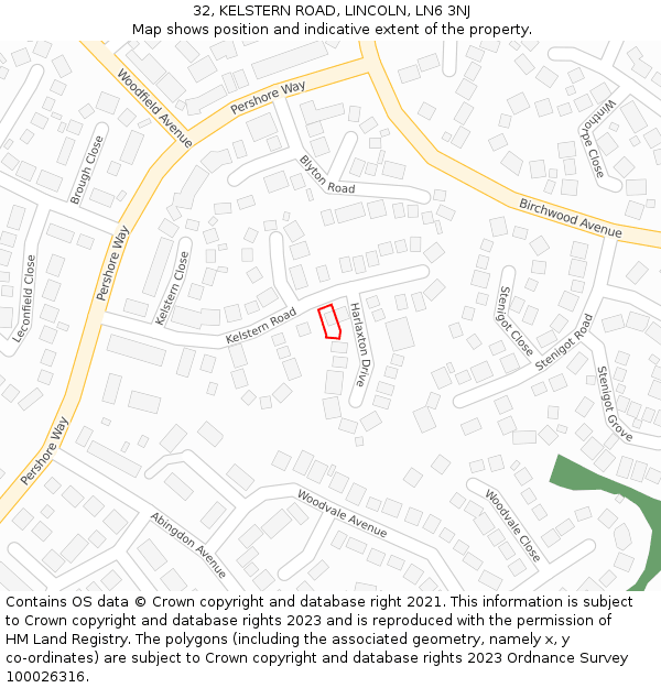 32, KELSTERN ROAD, LINCOLN, LN6 3NJ: Location map and indicative extent of plot