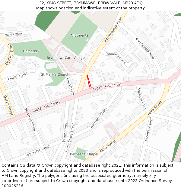 32, KING STREET, BRYNMAWR, EBBW VALE, NP23 4DQ: Location map and indicative extent of plot
