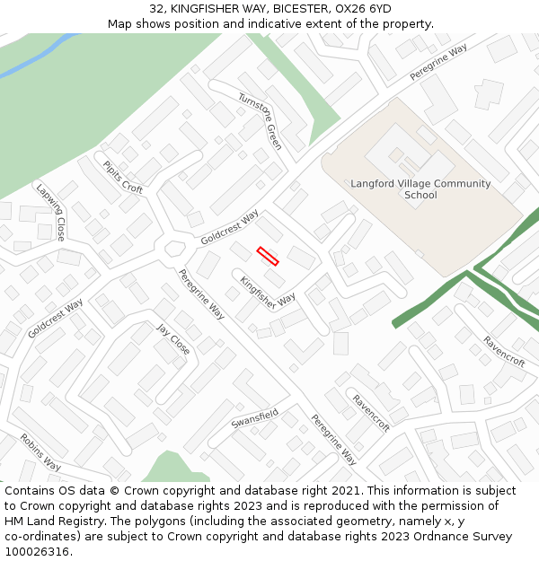 32, KINGFISHER WAY, BICESTER, OX26 6YD: Location map and indicative extent of plot