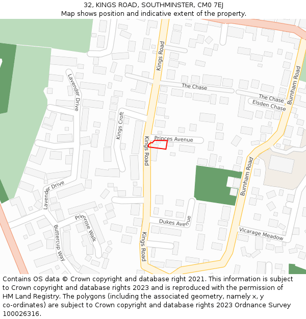 32, KINGS ROAD, SOUTHMINSTER, CM0 7EJ: Location map and indicative extent of plot