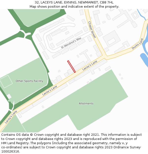 32, LACEYS LANE, EXNING, NEWMARKET, CB8 7HL: Location map and indicative extent of plot