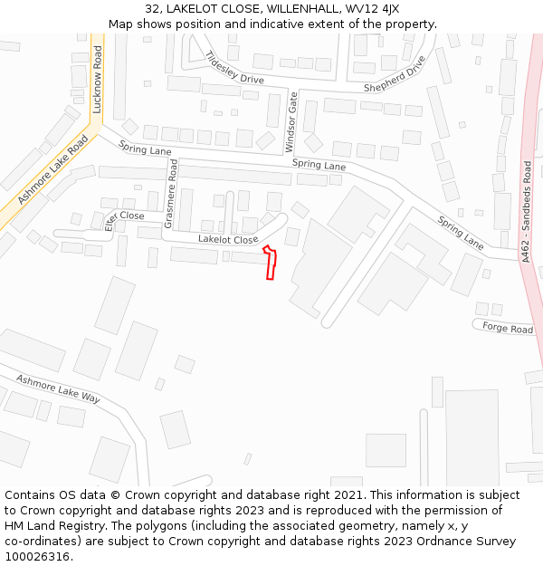32, LAKELOT CLOSE, WILLENHALL, WV12 4JX: Location map and indicative extent of plot