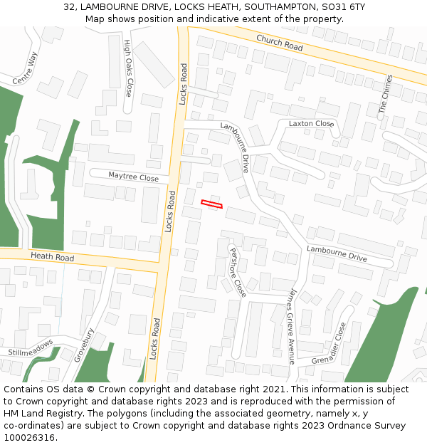 32, LAMBOURNE DRIVE, LOCKS HEATH, SOUTHAMPTON, SO31 6TY: Location map and indicative extent of plot