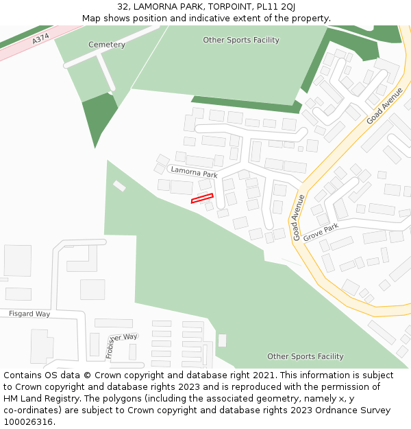 32, LAMORNA PARK, TORPOINT, PL11 2QJ: Location map and indicative extent of plot