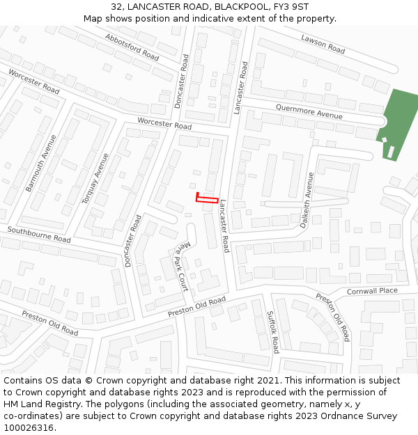 32, LANCASTER ROAD, BLACKPOOL, FY3 9ST: Location map and indicative extent of plot