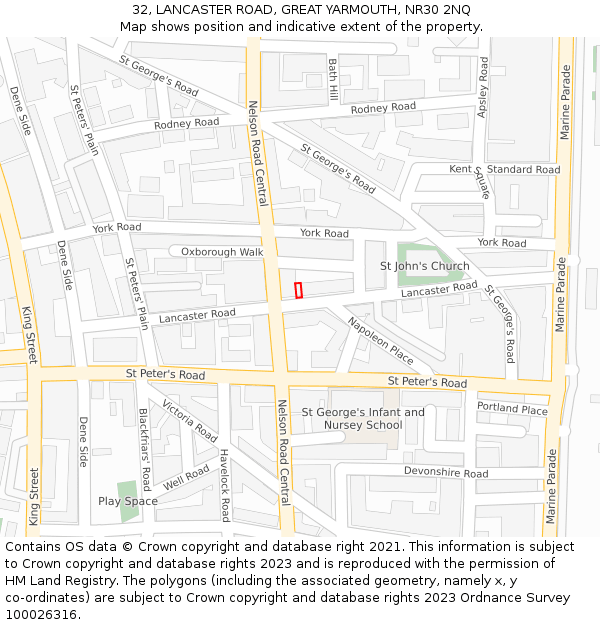 32, LANCASTER ROAD, GREAT YARMOUTH, NR30 2NQ: Location map and indicative extent of plot