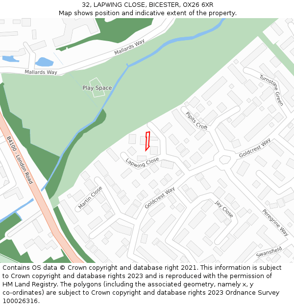 32, LAPWING CLOSE, BICESTER, OX26 6XR: Location map and indicative extent of plot
