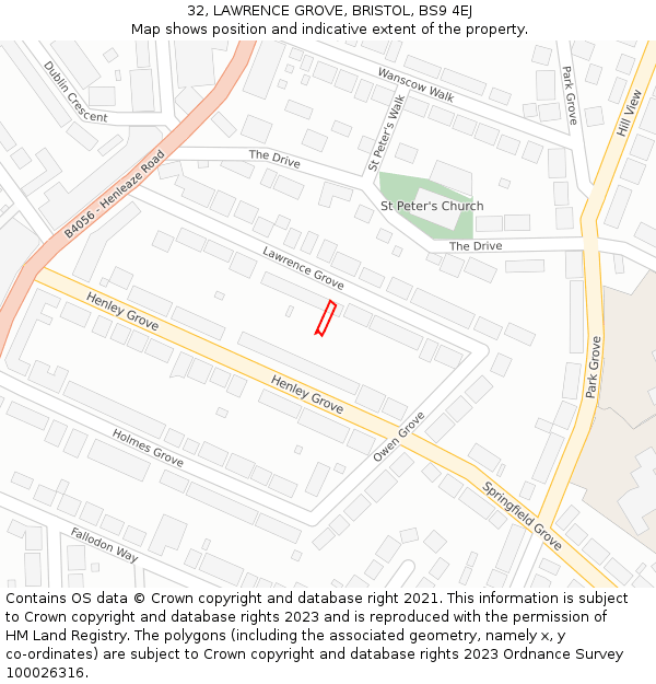 32, LAWRENCE GROVE, BRISTOL, BS9 4EJ: Location map and indicative extent of plot