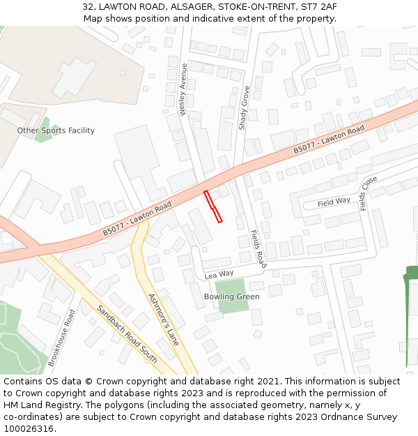 32, LAWTON ROAD, ALSAGER, STOKE-ON-TRENT, ST7 2AF: Location map and indicative extent of plot